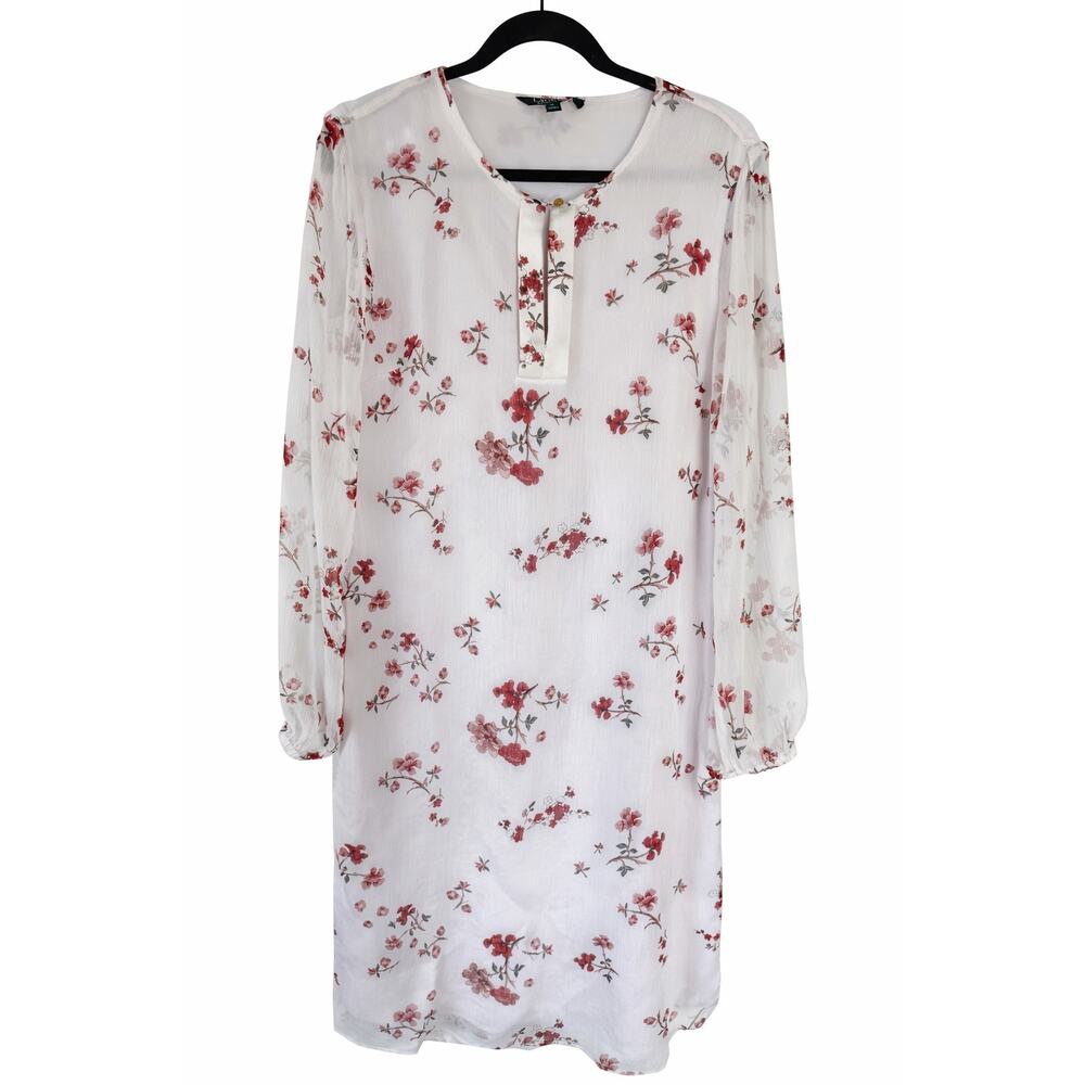 Lauren Ralph Lauren Floral Dress 10 Romantic Boho Cottagecore Sheer Shift